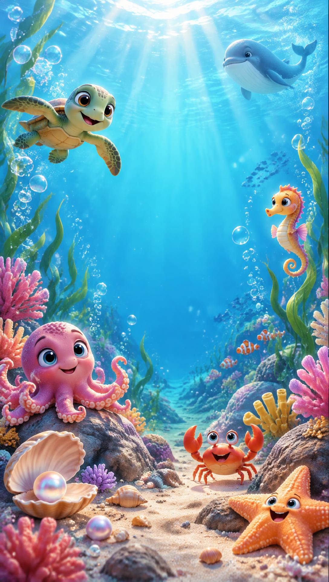 Fundo do mar com corais e peixes